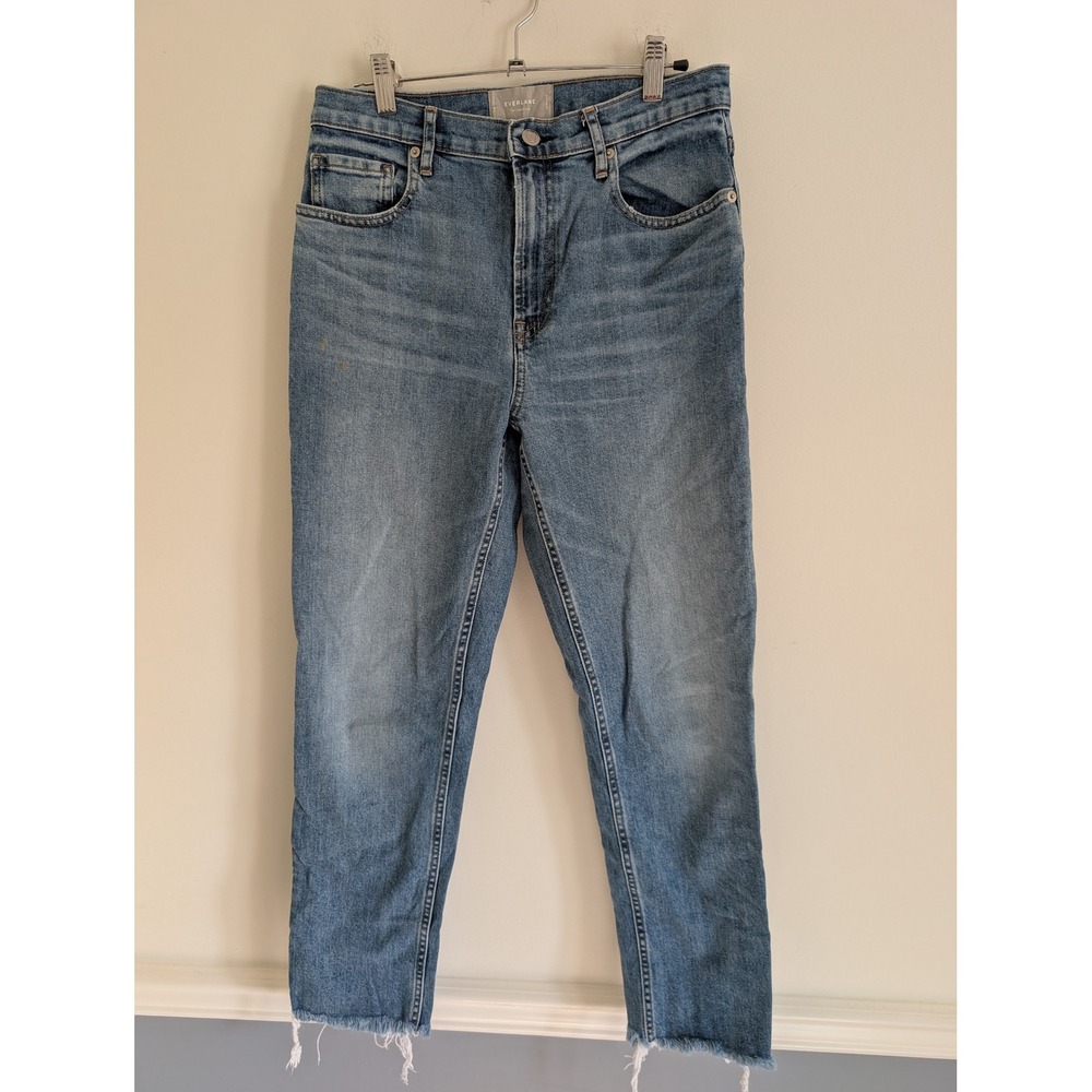 Everlane The Cheeky Jean High Rise Straight Leg Raw Hem Medium Wash Blue 29R